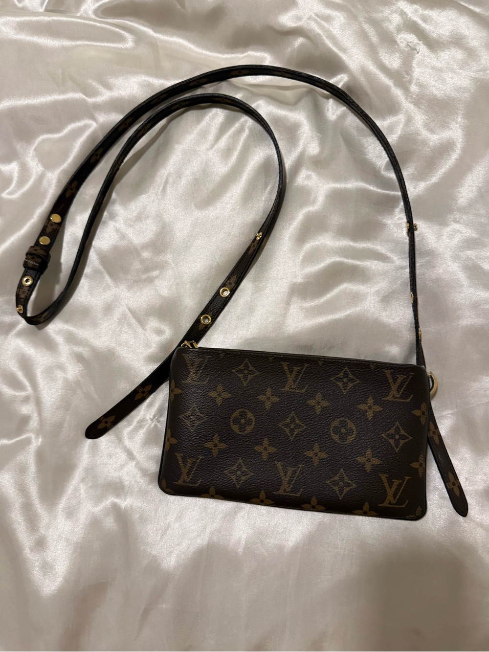 Louis Vuitton Monogram Crossbody Clutch in Brown and Gold